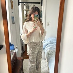 Alya Beige Floral Wide Leg Pants